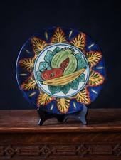 Vintage Hand Painted Mexican Talavera Plate Folk Art 30cm Mexico