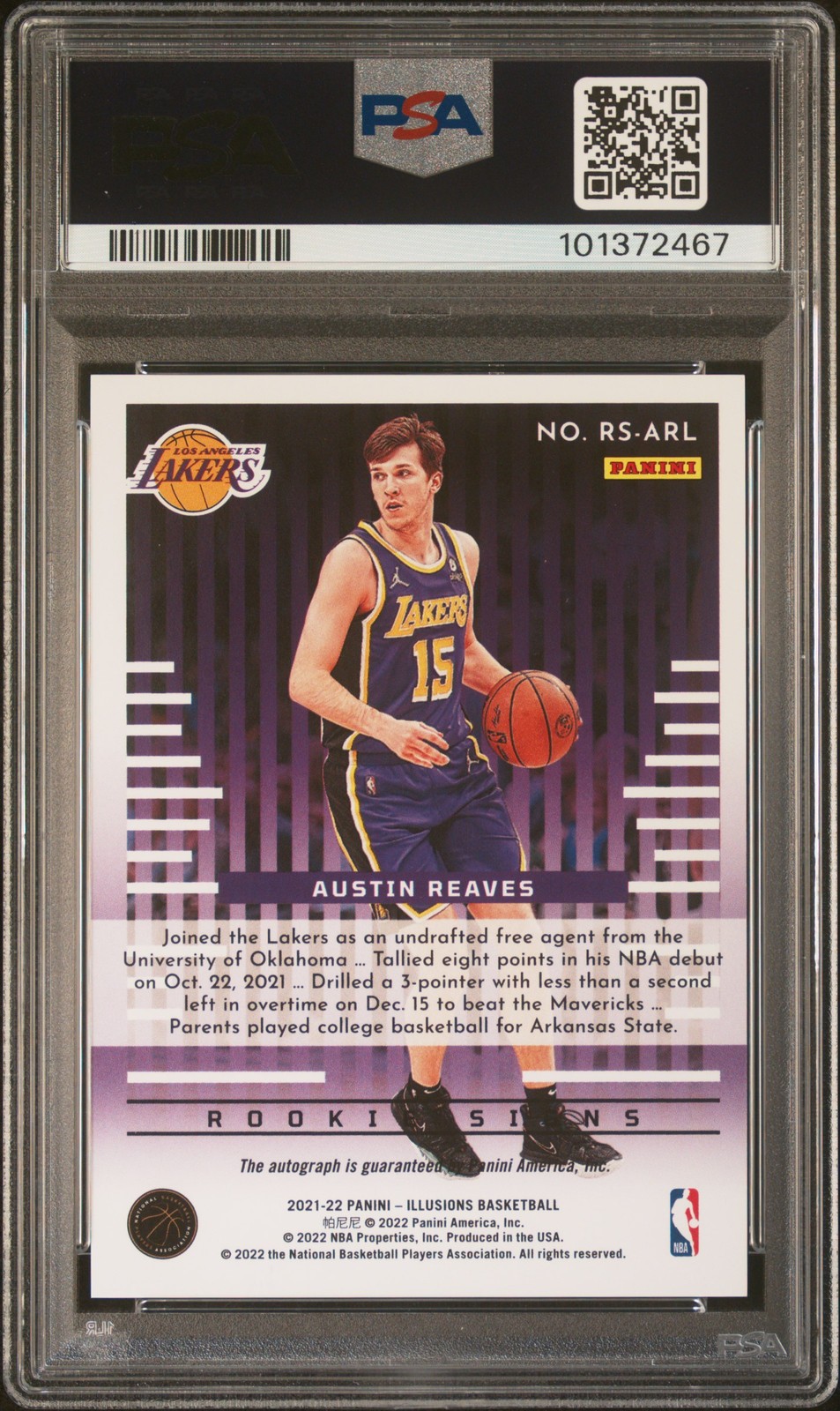 2021-22 Panini Illusions #RS-ARL Austin Reaves Rookie Signs PSA 9 view 2