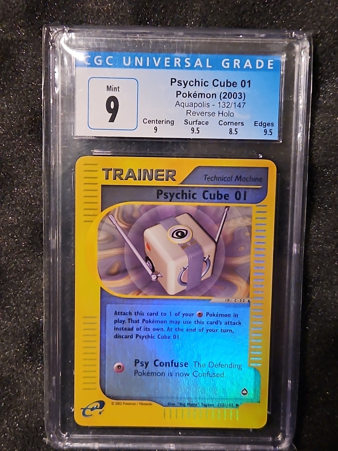 CGC 9 - Psychic Cube 01 - 132/147 - Rev. Holo - Aquapolis - Subgrades - Pokemon
