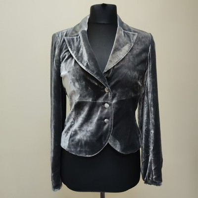 Coast Grey Silk Blend Velvet Fitted Jacket Uk12 silver long sleeves xmas party