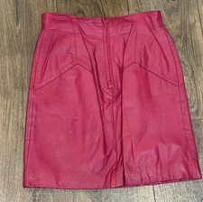 Vtg 80s CHIA Hot Pink Leather High-Waisted Mini Skirt Western Panel Detail Sz 10