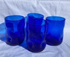 Set of 4 Blenko Cobalt Blue Pinched Dimple Handblown Art Glass Drink Tumblers 4"