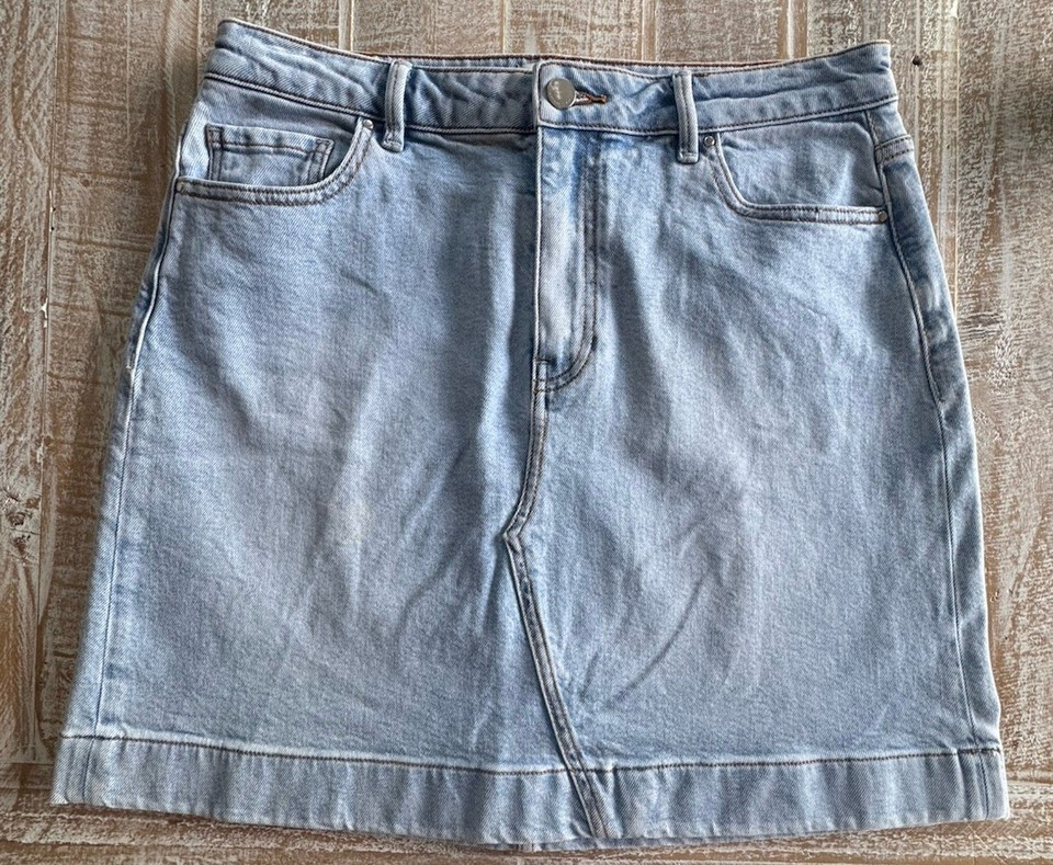 Sz 12 Country Road Denim Mini Skirt Light Wash Blue Cotton Blend Stretch