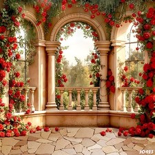 10'x10'CP Red Floral Balcony Scenic Microfiber Fabric background backdrop SD423