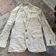 Mens J Crew Linen Blazer Suit Jacket Cream Ivory Sz M