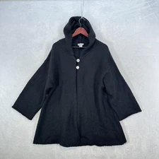 Soft Surroundings Sweater Womens Large Black Hooded Knit Mohair Blend Button