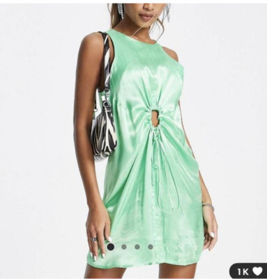 topshop ruched satin green mini dress | eBay UK