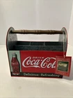 Vintage Coca Cola Utensil Silverware Caddy Holder Metal Wood Handle Coke