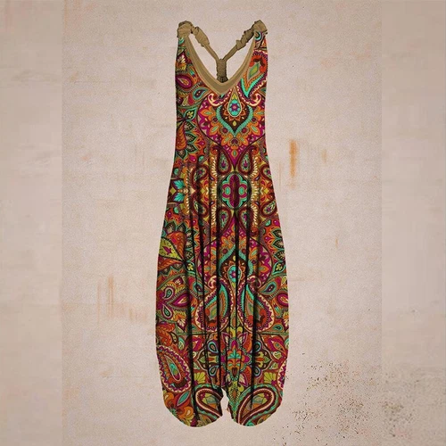 Mujeres Boho Floral Espalda Corredora Mono Damas Informal Suelto Pierna Ancha Pantalones Mameluco - Imagen 15 de 56