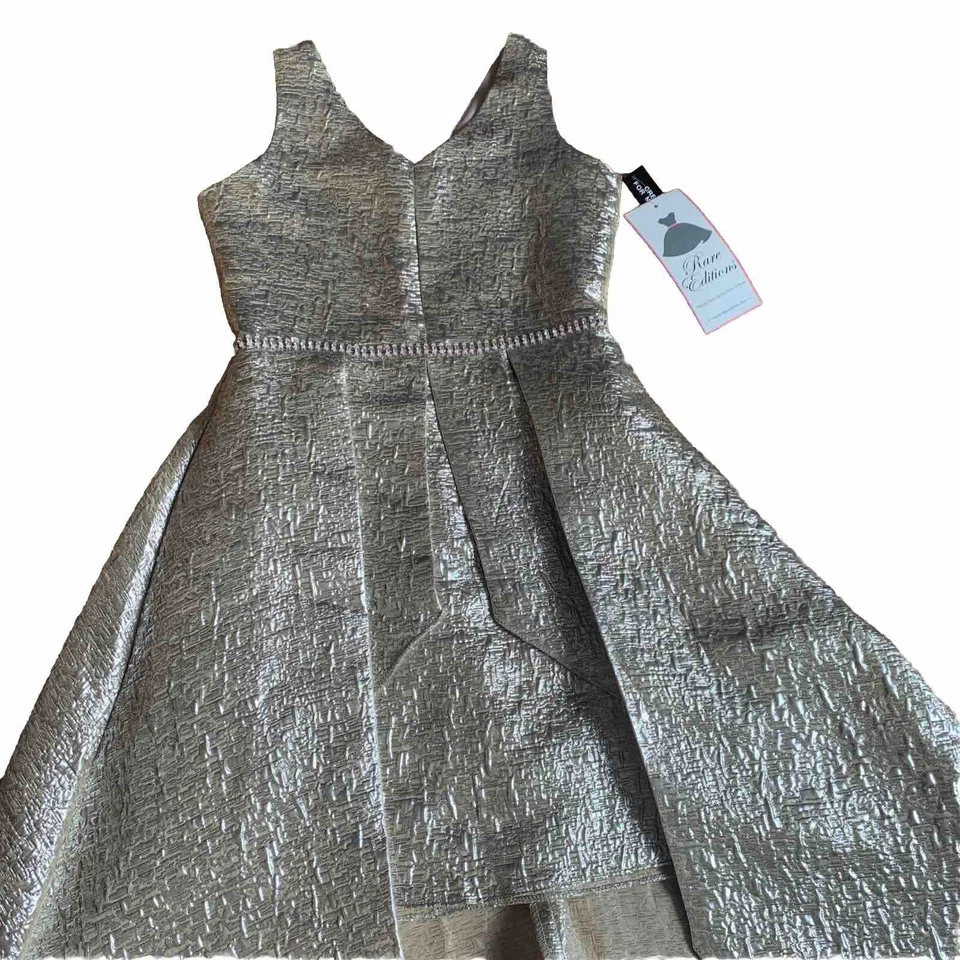 Vestido alto-baixo sem mangas metálico dourado Big Girl edições raras novo com etiquetas S12 $94 - Imagem 2 de 4