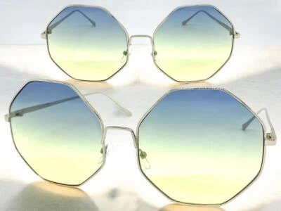 Lunettes De Soleil Style Rétro Hippie Funky Grand Cadre Octogonal Argenté - Photo 1/4