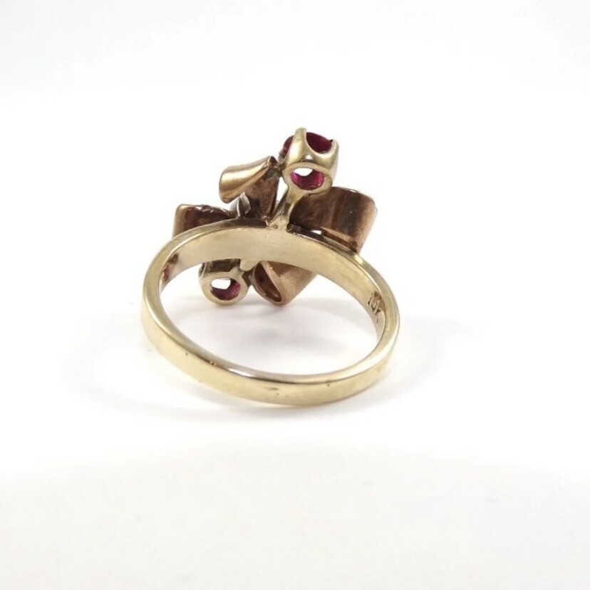 old 10k Gold Ruby Bow Ring - image 4