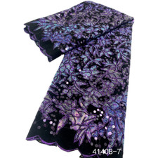 5yd DIY Nigerian Velvet Sequin Fabric Embroidery Tulle Material Dress Sewing