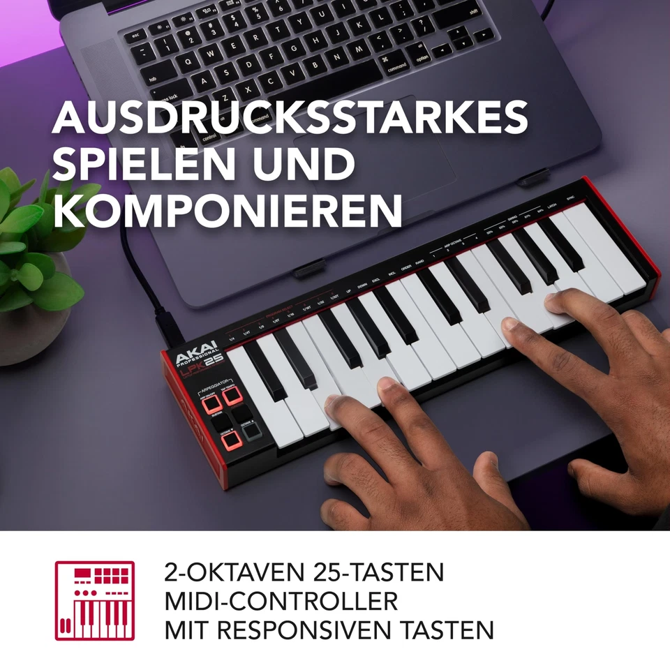 LPK25 - USB MIDI Keyboard Controller mit 25 responsiven Synth-Tasten für Mac ... - Bild 2 von 4