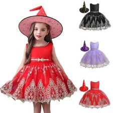 Girls Halloween Witches Fancy Dress Costume Witch Cosplay Outfit Kids Age 1-10
