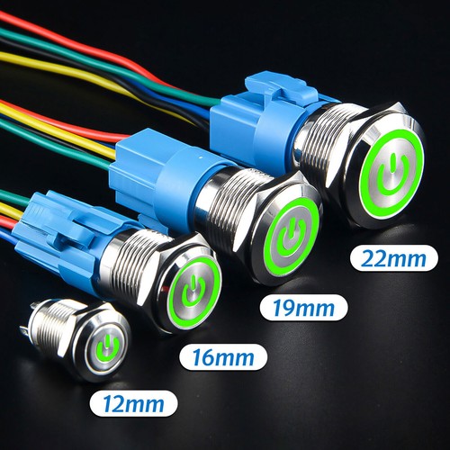 Ø 22mm Metall Druckschalter Drucktaster KFZ LED Beleuchtet 5V 12V 220V / 5A IP66 - Bild 28 von 34