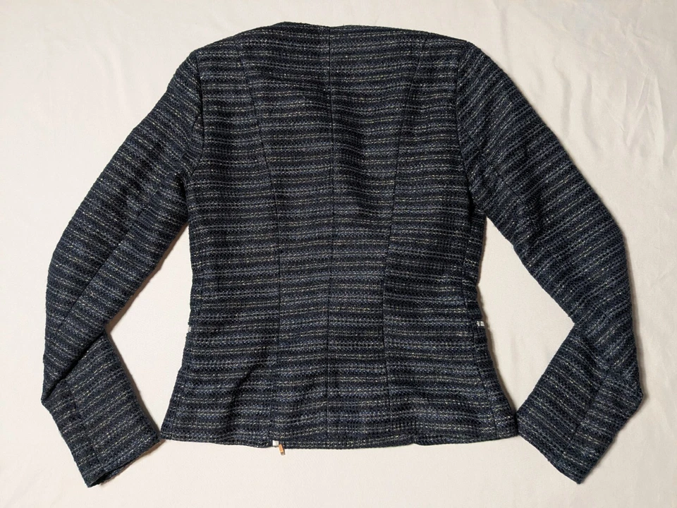 TART COLLECTION Mujer XS Azul Plata Combo Tweed Doble Cremallera Blazer Moto Chaqueta Foto 2 de 4