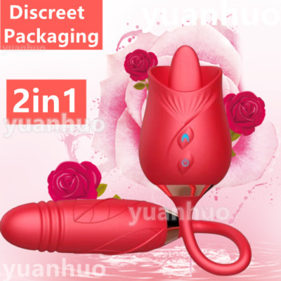 2in1-Rose-Women-Sucking-Thrusting-Vibration-Clit-Nipples-Licking-use-Lubricants