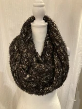 Steve Madden Black White Silver Speckled Stretch Weaved Knit Infinity Scarf