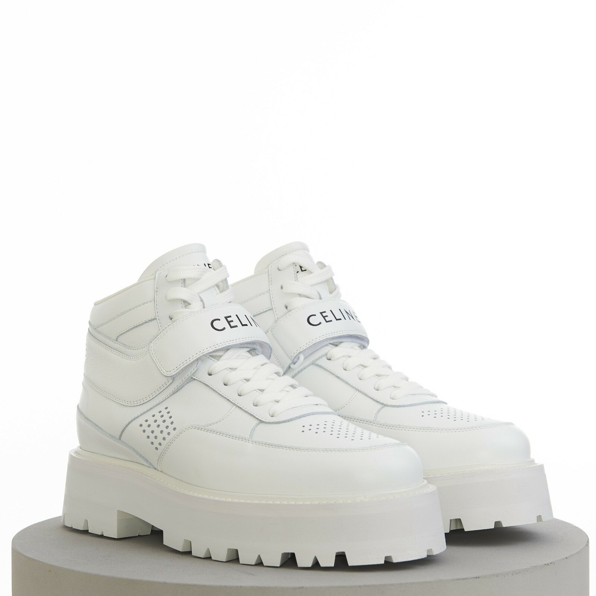 CELINE 970$ Men's Optic White High Top Sneaker - Strap, Bulky