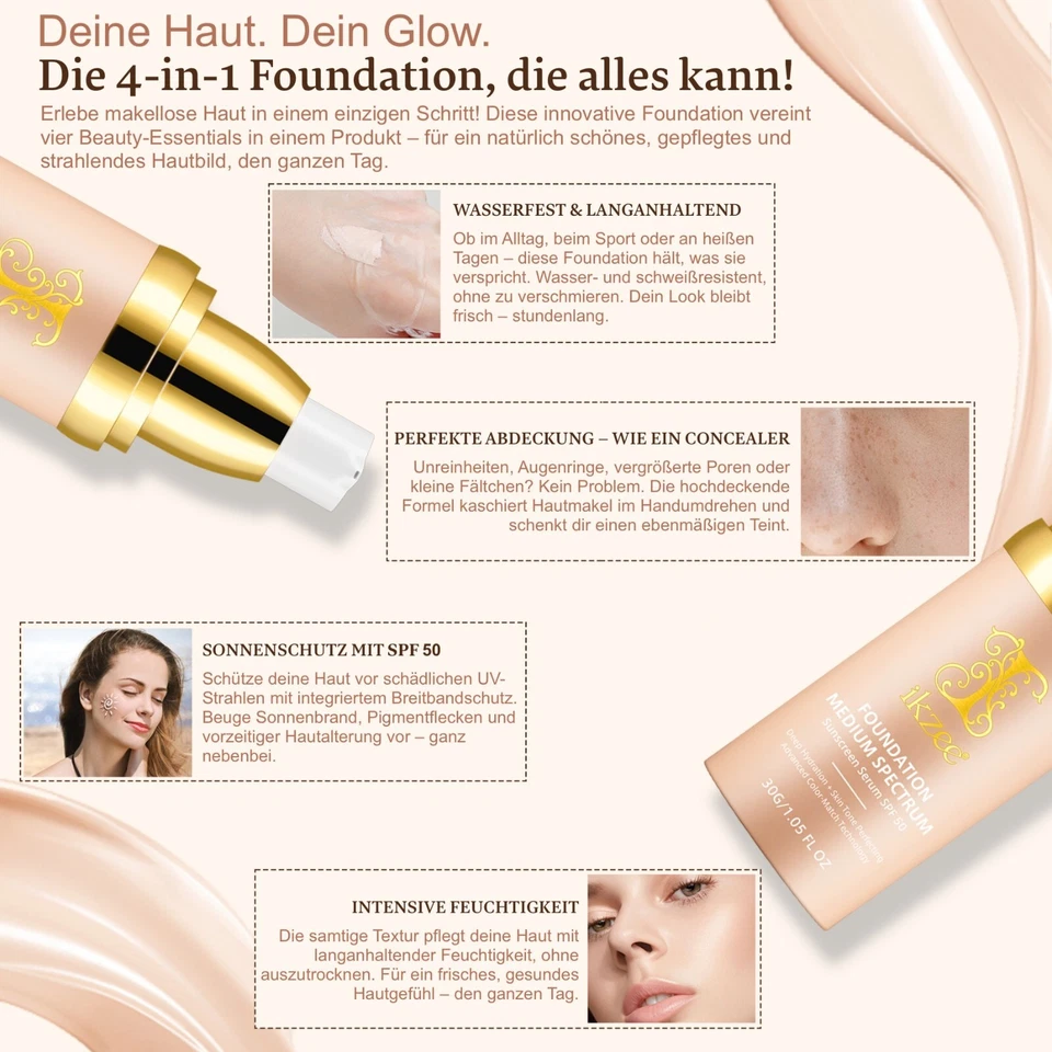 SPF 50 Sonnenschutz Sonnencreme  Foundation Gesicht UV-Schutz Anti-Aging Serum - Bild 3 von 4