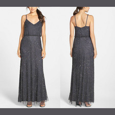 NWT Adrianna Papell Embellished Blouson Gown Gunmetal SZ: 6 8  E2
