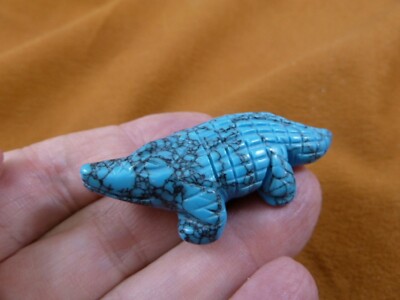 (y-all-566) Blue Howlite ALLIGATOR Aligator Gator gemstone carving I love GATORS
