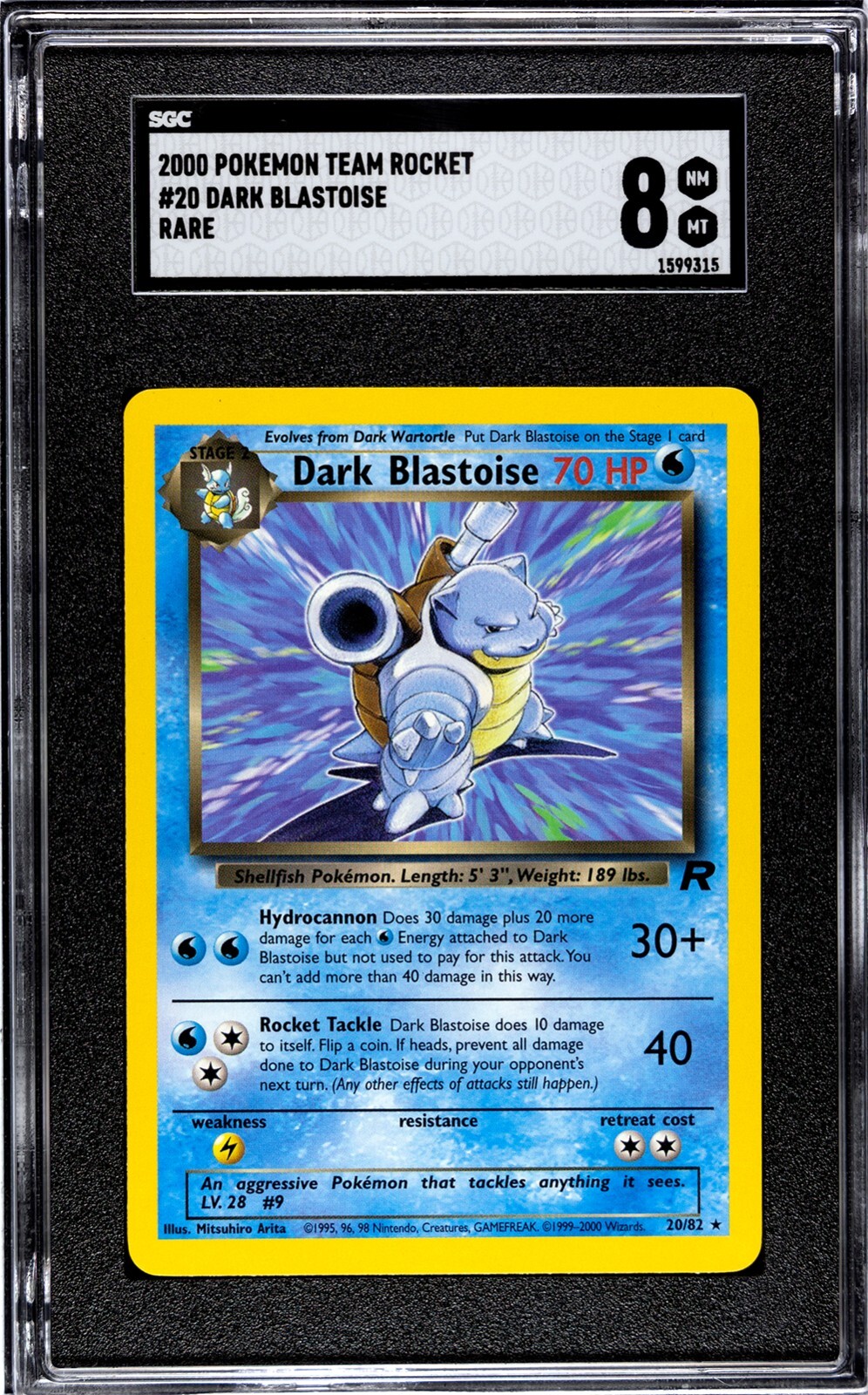 2000 Pokemon Team Rocket Dark Blastoise 20/82 Unlimited Rare PSA 8 NM-MT