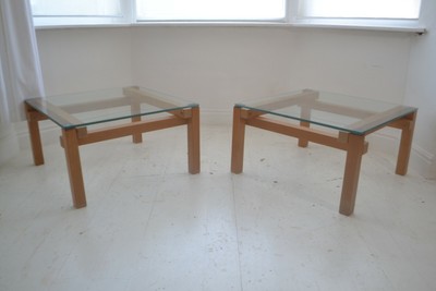 Stunning Pair Vintage John Makepeace Oak Glass Side Tables