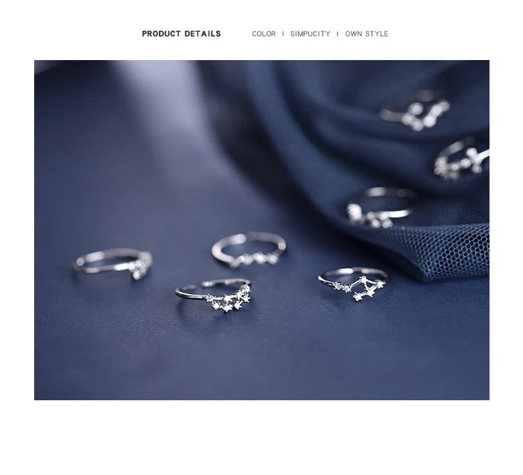 12 Constellations ring 925 Sterling Silver Zodiac Star Signs Rings ResizableRing - Image 4 of 4