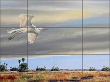 Ceramic Tile Mural Kitchen Backsplash Binks Egret Bird Wildlife Art REB029