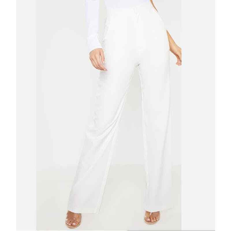 Pretty Little Thing Wide Leg White Dress Pants Trouser NwT Size 8 Tall 30x36