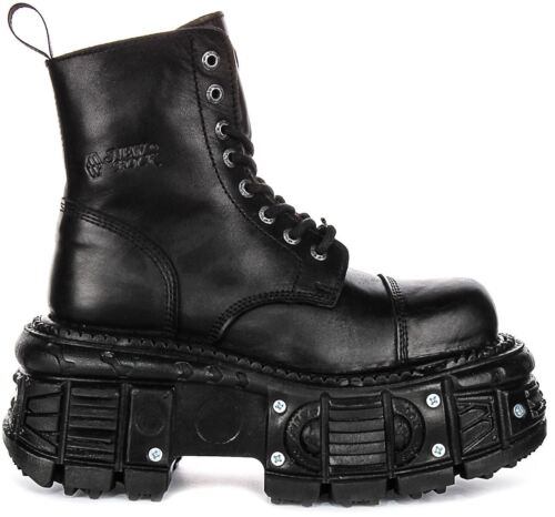 Newrock Leather Tank Chunkky Platform Lace Up Boot Black UK 4 - 12 - Picture 2 of 6