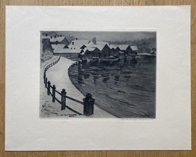 Louis Pehr Graf Sparre af Söfdeborg. Radierung. Seelandschaft mit Dorf im Winter