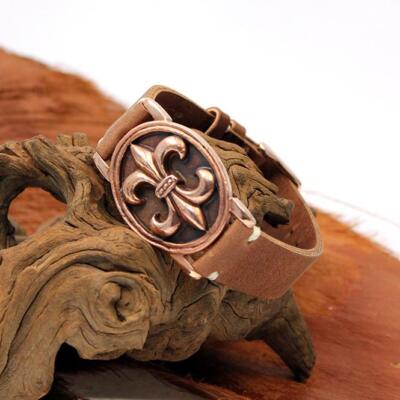 Gazpocho Armband Fleur de Lys Königslilie Bronze Vintage Lederband Handcrafted