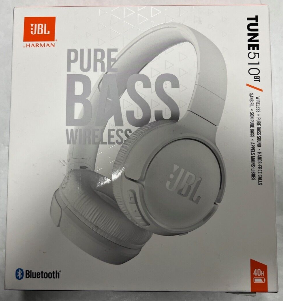 JBL Harman Tune 510BT WIRELESS HEADPHONES WHITE USED/Damaged box