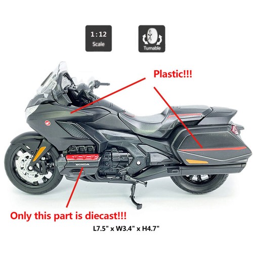 1/12 2020 Honda Gold Wing Motorcycle Model Diecast Boys Toys for Kids Black - Picture 2 of 9
