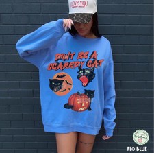 Black Cat Pumpkin Sweatshirt Halloween Fall Autumn Spooky