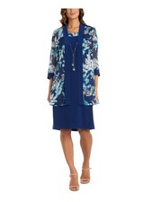 R M RICHARDS Womens Blue Sheer 3/4 Sleeve Open Front Cardigan Plus 20W