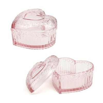 2PCS Glass Jewelry Box Heart-Shaped, Small Vintage Trinket Box with Lid for