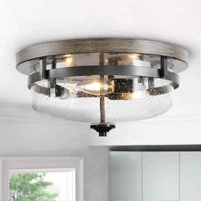 LNC 13.5 in. 3-Light Bronze Flush Mount Ceiling Light w/Clear Seeded Glass Shade