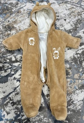 Absorba Cozy Tan Kids One Piece with Bear and Bunny Design - 0-3M