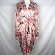 Vintage Victorias Secret Gold Label 100 Silk Floral Robe Pink M/L Kimono Wrap