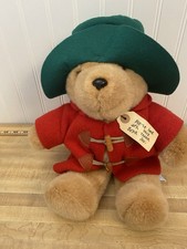 Preowned Paddington Plush Teddy Bear by Eden 16 Red Coat Green Hat Toy