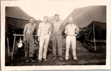 Military Soldiers WWII Era Snapshot Photograph Camp Scene Group Portrait