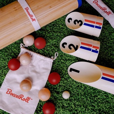Bocce Roll Lawn Game Set with Ramp Targets Portable