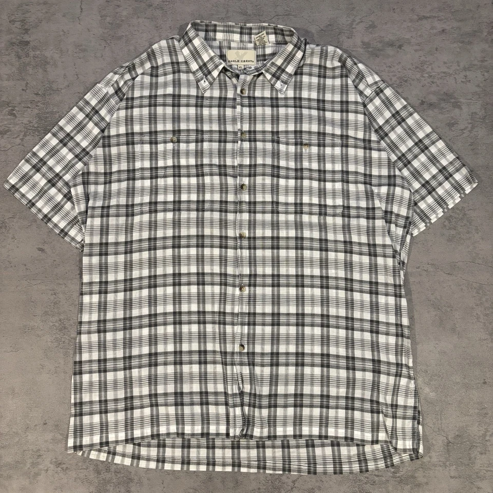 Camisa Eagle Crest Para Hombre XL A Cuadros Blanca Gris Negra Manga Corta Abotonada De Colección Foto 2 de 4