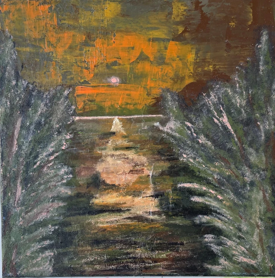 Arte Original "Bayou Sundown" 12x12 Lienzo Expresionismo Diseño Abstracto Arte Hogar Foto 2 de 4