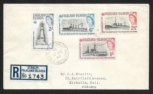 FALKLAND ISLANDS TO UK FALKLAND´S BATTLE COMPLETE SET ON REGD. FDC COVER 1946