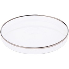 Plymor 4.5" x 4.5" Round Glass Display Tray Silver Rim 